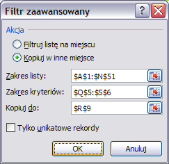 3. Wyniki autofiltru skopiuj i wklej do Arkusz3. 4. Wyłącz autofiltr (duży symbol lejka). 5.2 Filtr zaawansowany 5.