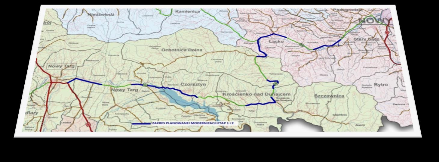 Rozbudowa DW 969 Nowy Targ - Kluszkowce Okres realizacji: 2016/2018 Wartość inwestycji: 25 000 000 PLN Długość: 15,5 km Zakres rzeczowy: - inwentaryzacja stanu DW 969 - wielowariantowa koncepcja