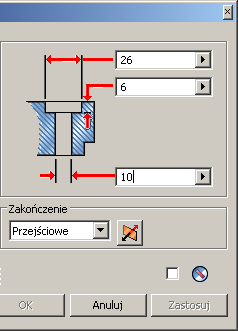 Page 19 of 24 1. Użyj polecenia Otwór. 2. W oknie dialogowym Otwór ustaw opcję Umieszczenie na Koncentryczne i typ otworu na Pogłębienie walcowate. Średnicę pogłębienia ustaw na 26 mm.