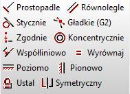 Elipsa zaznaczamy środek elipsy, pierwszy punkt osi i punkt na elipsie. Kształt elipsy można zmienić przez edycję dwóch promieni. Okrąg styczny wyznaczamy okrąg styczny do trzech dowolnych prostych.