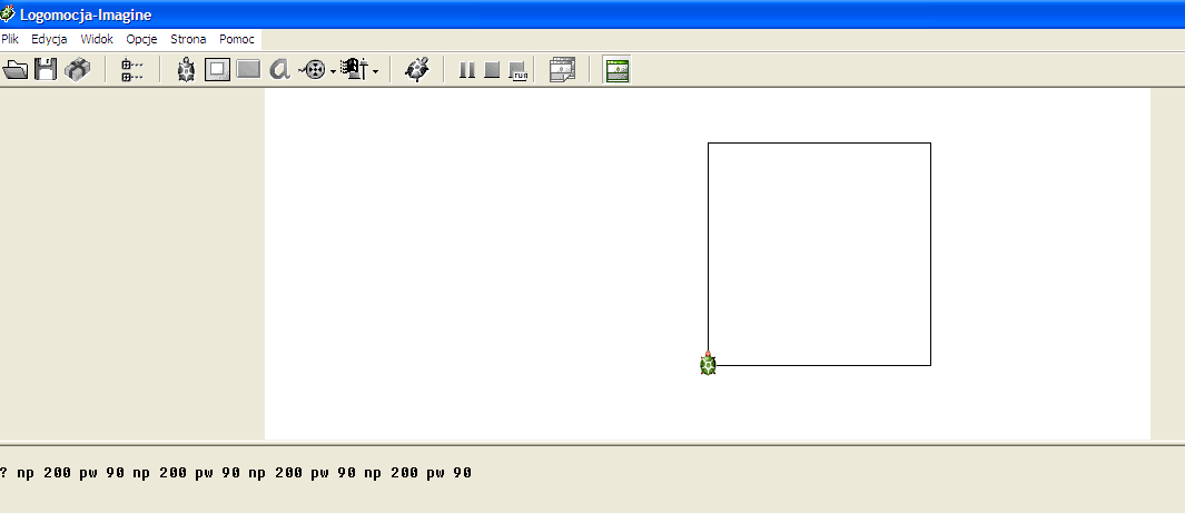 Polecenia dla żółwia Polecenie Skrót Znaczenie pokaż żółwia pż Wywołuje żółwia na ekran. schowaj żółwia sż Ukrywa żółwia. naprzód np ilość kroków Idź naprzód o daną liczbę kroków.