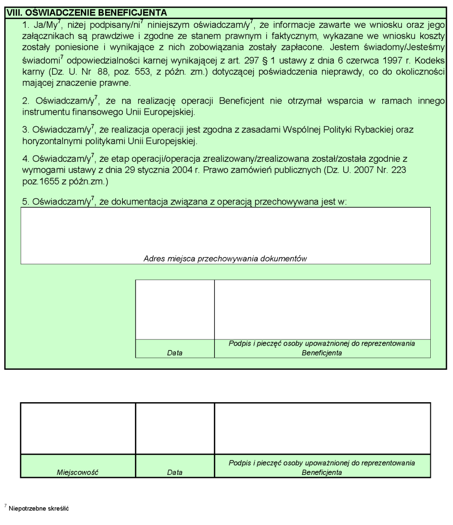 Formularz wniosku o płatność strona 8 W przypadku przechowywania dokumentacji w więcej niż jednym miejscu, należy wpisać każdy adres miejsca przechowywania