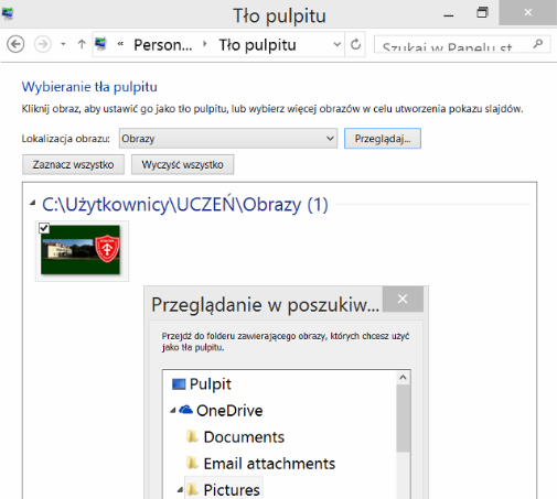 wybieramy Tło pulpitu wybieramy Personalizacja wybieramy przycisk