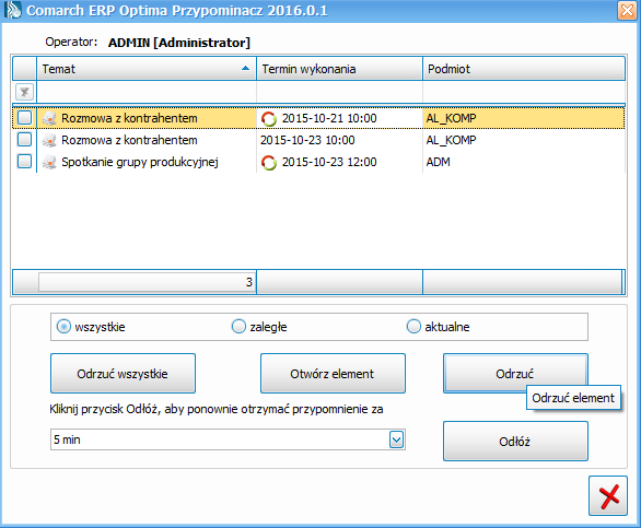 Rys. Comarch ERP Przypominacz 7.1.2 Pozostałe nowości 1. Atrybuty kontrahenta na kontakcie i zadaniu.