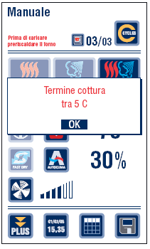 7.3 USTAWIENIE PRZYRZĄDZANIA POTRAW Z SONDĄ TEMPERATURY - Po wybraniu przyrządzania potraw w systemie automatycznym ICS, lub wybraniu kolejnego CYKLU (w trybie MANUALNY lub PROGRAMY), nacisnąć