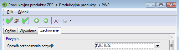 Definicja relacji produkcyjnej, podobnie jak inne, umożliwia wybranie jednej z czterech opcji dotyczących okna pośredniego, jak na rysunku poniżej: Parametr Okno relacji w definicji relacji