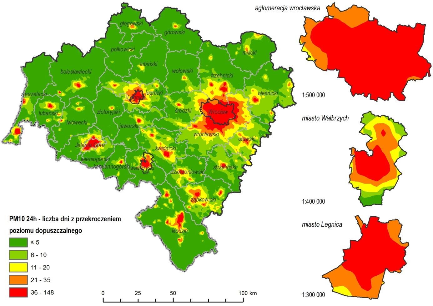 Liczba dni z przekroczeniami stężeń dobowych