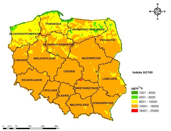 Wskaźnik AOT40 dla obszaru Polski