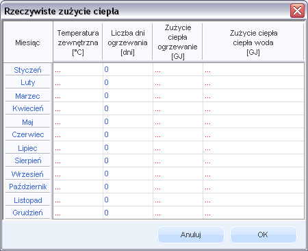 Rys 12. Okno do wprowadzania rzeczywistego zużycia ciepła.