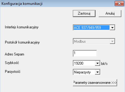 3.2.4 Ustawienia ogólne Dostęp do tej części po wybraniu ikony lub komendy Sepam / Nastawy ogólne Na zakładce Sepam hardware można skonfigurować opcjonalne moduły komunikacyjne poprzez zaznaczenie