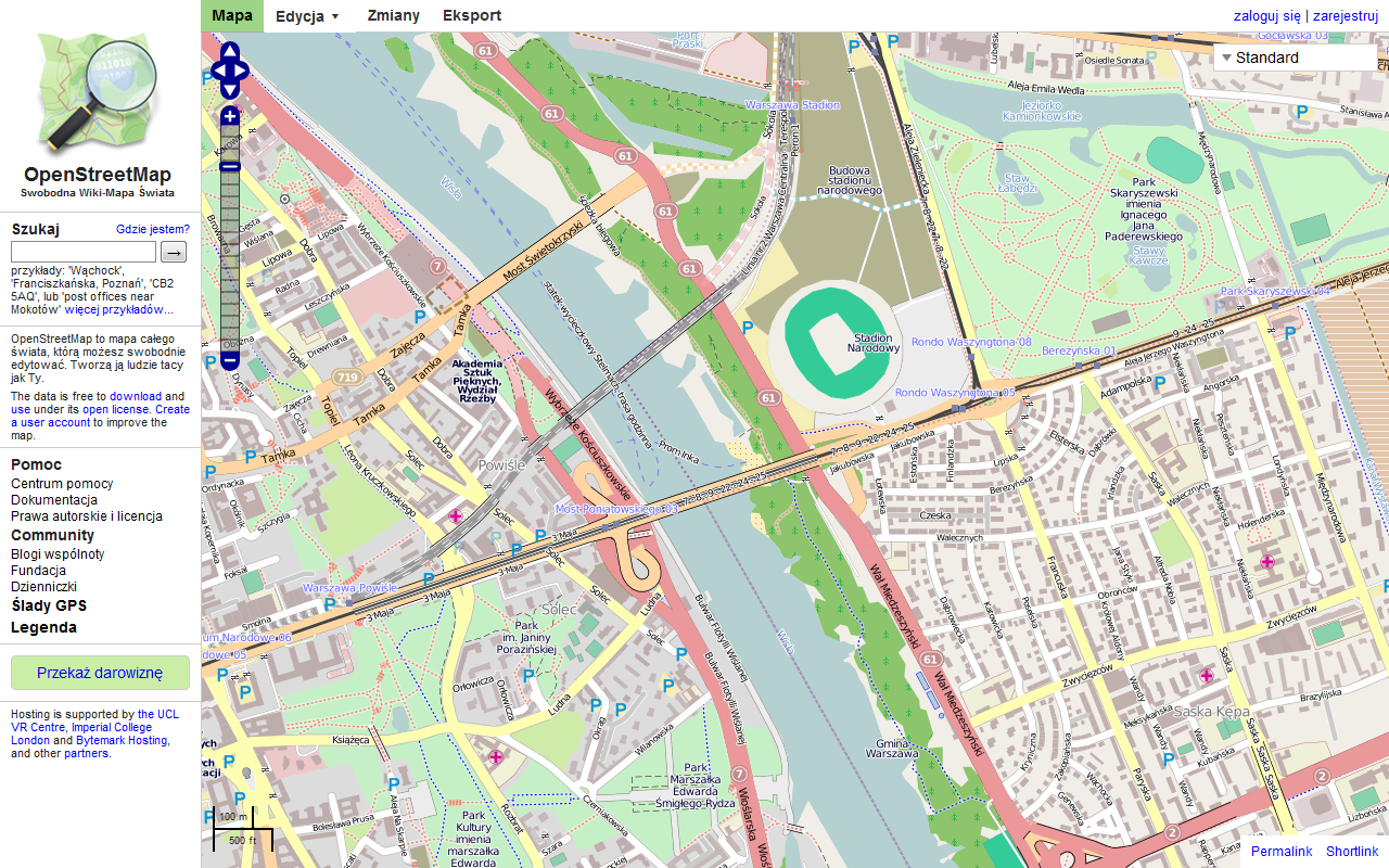 Rysunek 8: OpenStreetMaps z przykładowym wyświetlonym miejscem. 3.7.5. MapQuest MapQuest jest darmową mapą udostępnianą użytkownikom oraz programistom.