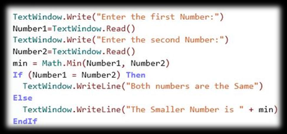 Operacja Min Obiekt Math posiada także operację Min, za pomocą której można porównać dwie liczby i dowiedzieć się, która jest mniejsza. Wykorzystajmy tę operację w programie.