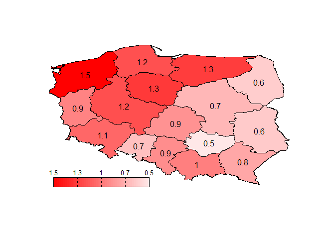 Średnia wybudowanych kompleksów boisk na gminę w