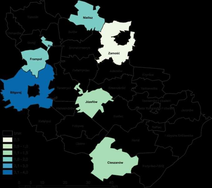 Liczba projektów na 10000 mieszkaoców projekty gminne 9/212 projektów 5/30 gmin od 1 do