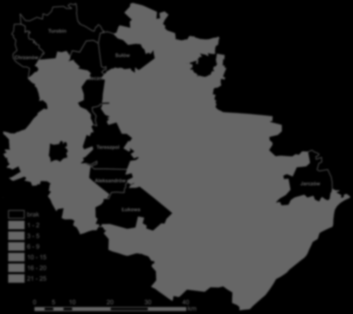 Liczba projektów na 10000 mieszkaoców projekty gminne 64+23/212