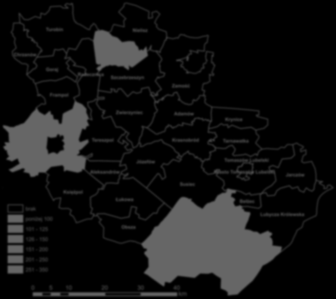 Dotacja EU na 1 mieszkaoca *zł+ projekty gminne 5/212 projektów 5/30 gmin od 80,29 zł do 302,03 zł średnia: 36,81 zł