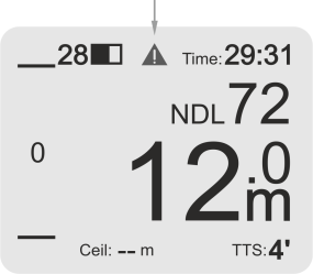 41. NURKOWANIE IKONA OSTRZEŻENIA W przypadku, gdy podczas nurkowania dojdzie do sytuacji mogącej zwiększać ryzyko wystąpienia choroby dekompresyjnej (DCS), między innymi przekroczenia szybkości