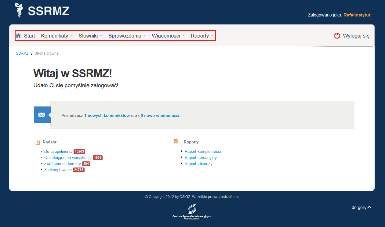3.1.1. Zakładki widoczne na górze ekranu. Na górze ekranu są widoczne następujące zakładki (Rysunek 14.): 1. Start 2.
