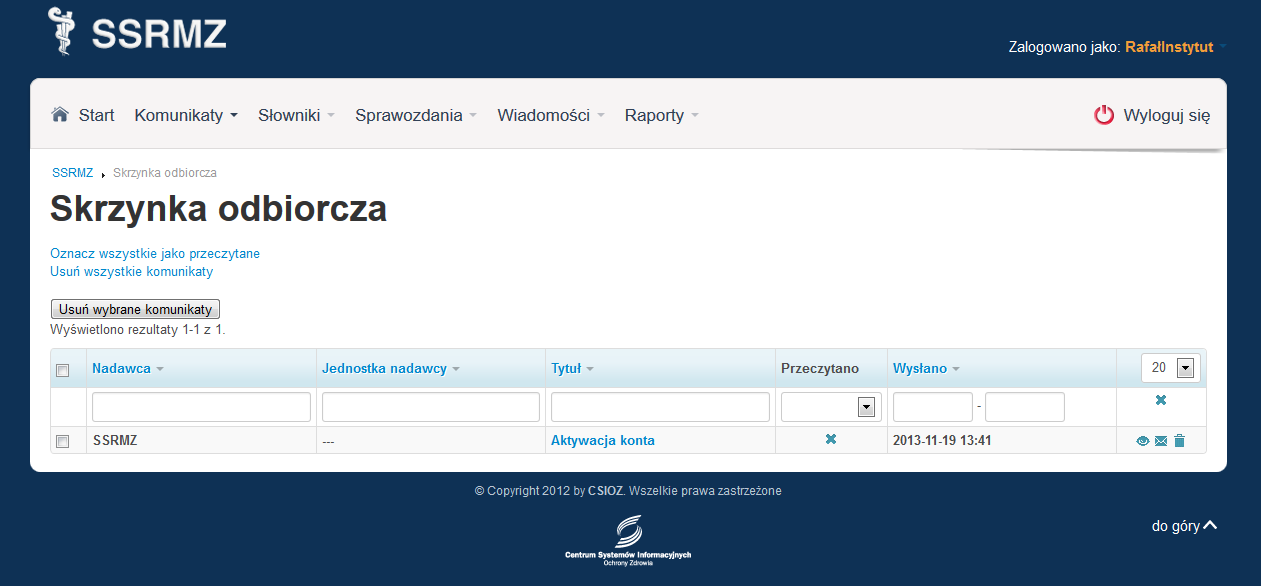 3.2. Zakładka Start Zakładka Start służy do szybkiego przejścia na stronę startową z dowolnego miejsca Systemu 3.