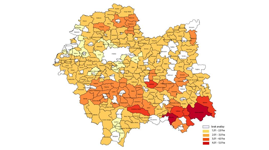 EWIDENCJA GRUNTÓW I BUDYNKÓW 45 40 35 30 25 20 15 10 5 0 Średnia powierzchnia działki w gosp.