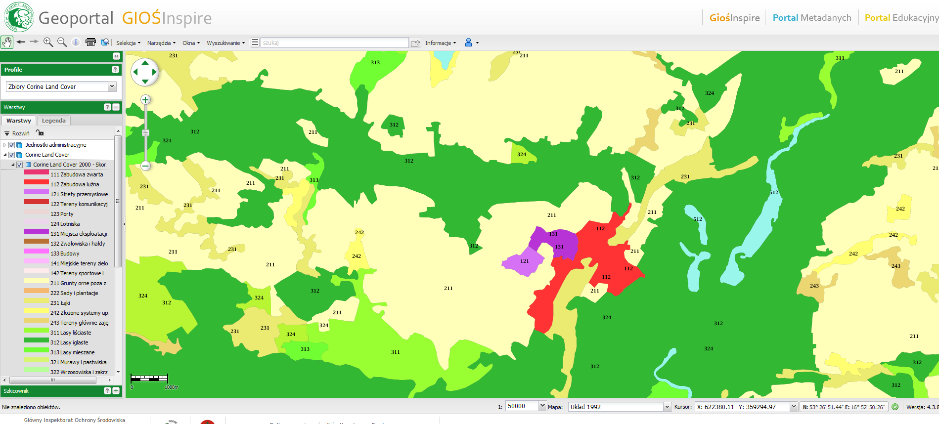 GŁÓWNY INSPEKTORAT OCHRONY ŚRODOWISKA Fragment CORINE Land Cover 2000 okolice Warszawy ostrowski ciechanowski Mapa pokrycia terenu CLC 2012 już wkrótce