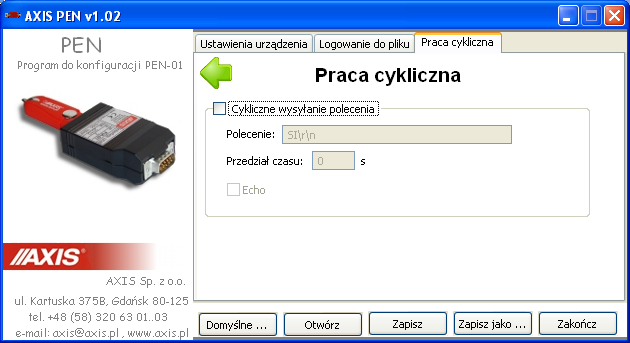 Zakładka Praca cykliczna umożliwia automatyczne zapisywanie na pendrivie wskazań wagi w zadanych odstępach czasu. 2.