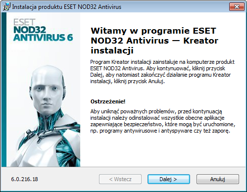 Instalacj a Program ESET NOD32 Antivirus zawiera komponenty, które mogą wchodzić w konflikt z innymi produktami antywirusowymi lub oprogramowaniem zabezpieczającym zainstalowanym na komputerze.