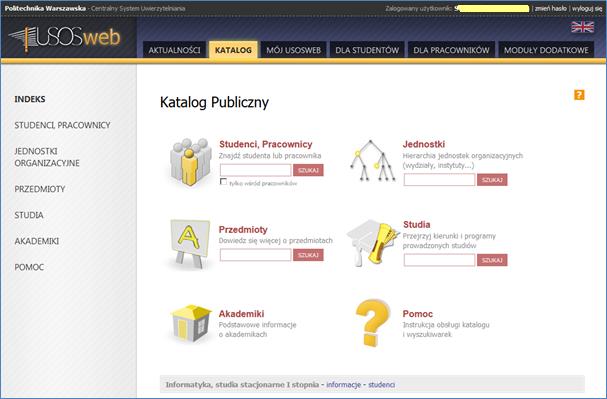 Rys.7.1 Menu główne 7.2. Katalog W zakładce Katalog można skorzystać z kilku funkcjonalności: 1.