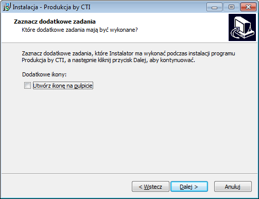 W następnym oknie instalator informuje, że stworzy skróty do programu w folderze Menu Start.