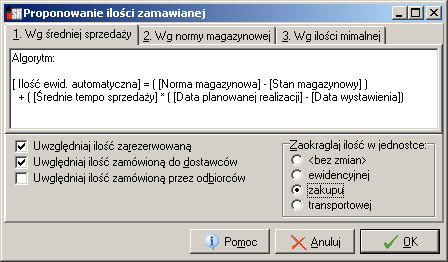 Dodatkową pomocą w wyborze towarów stanowią kolumny Cena zakupu oraz Ilość towaru w magazynie. Domyślnie na liście potencjalnych towarów do zamówień nie pokazywane są towary z blokadą zakupu.