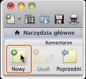 Na karcie Recenzja w obszarze Komentarze kliknij przycisk Nowy.