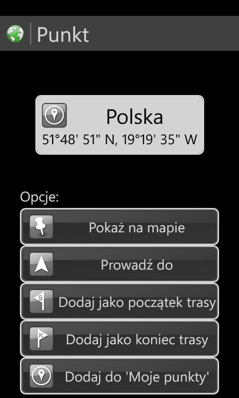 Trasowanie Dodawanie punktów trasy z widoku mapy Podobnie jak w przypadku Moich punktów, tak i punkty trasy możesz dodać z poziomu mapy.