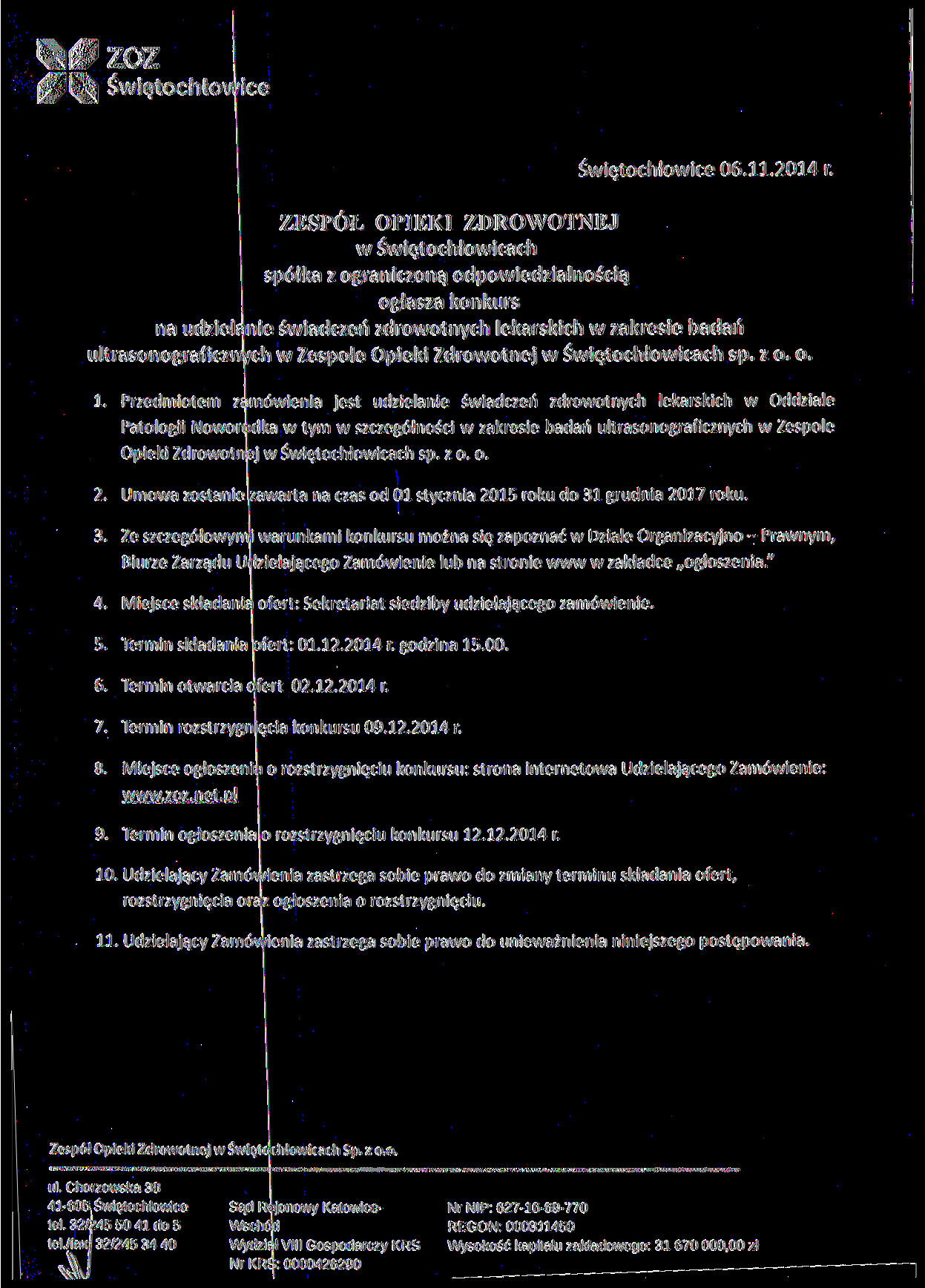 zoz Świętochłowice Świętochłowice 06.11.2014 r.