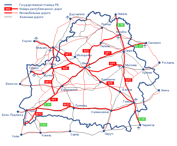 Rozwinięta infrastruktura transportowa Białoruś dysponuje szeroką siecią