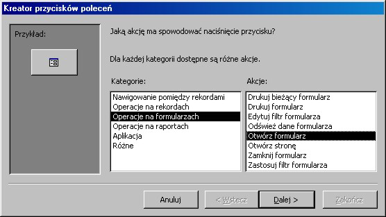 Bazy danych 3.2 Przebieg wiczenia 1. Tworzenie formularzy s'u(!cych do wprowadzania danych do poszczególnych tabel Naley utworzy formularze umoliwiajce wprowadzanie danych do wszystkich tabel bazy.