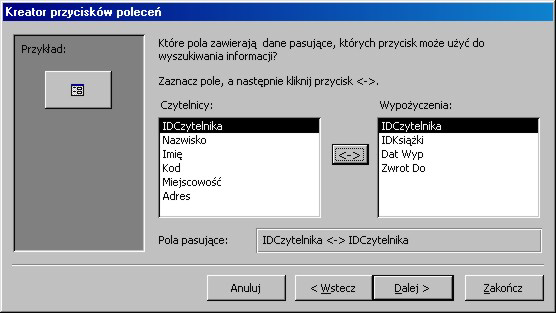 Bazy danych 3.3 Na ekranie pojawi si drugie okno kreatora. Widoczne jest na nim pytanie: Jaki formularz ma by uruchomiony za pomoc przycisku polecenia?