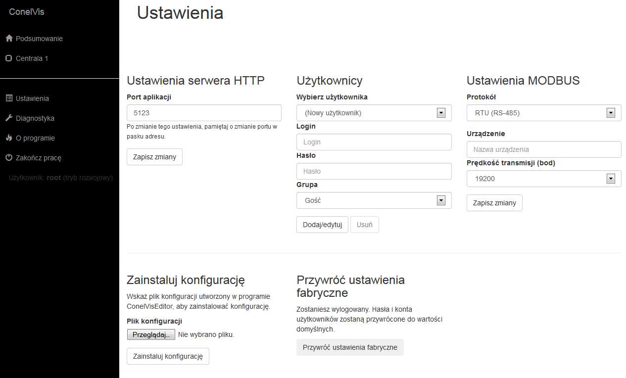 USTAWIENIA SERWERA W tym miejscu można wybrać port poprzez który aplikacja ma być dostępna w sieci.