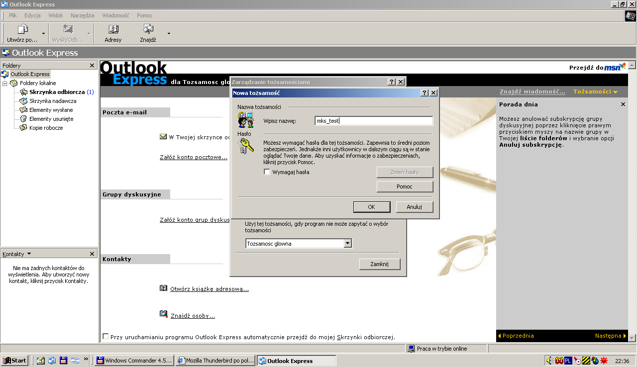 Przykładowa konfiguracja konta pocztowego w programie Outlook Express z wykorzystaniem MKS 2k7 (MS Windows 2000 Proessional)