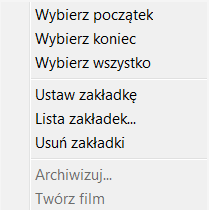 2.2.3 Menu linii czasu Po wciśnięciu prawego przycisku myszy na linii czasu pojawi się menu kontekstowe Menu kontekstowe pozwala wykonywać kopie zapasowe (poprzez wybieranie początku i końca