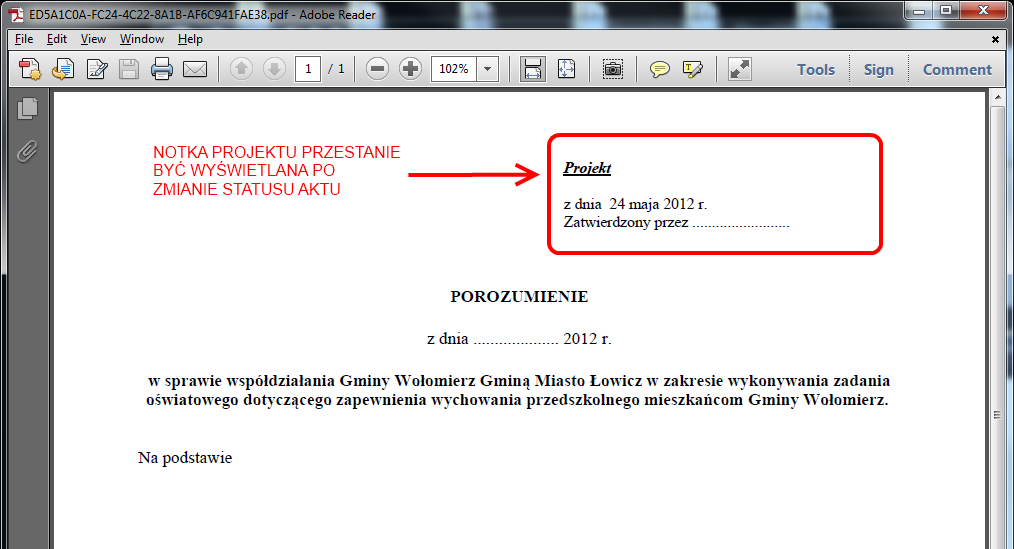 Po zapisaniu zmian (Zapisz) należy użyć opcji Zastosuj formatowanie aplikacja przegeneruje dokument wg nowych ustawień: Jak widać powyżej, wyłączony numer faktycznie przestał pojawiać się w metryce