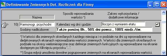 Rys. 6. Definicja zmiennej 'Harmonogram' w kartotece pracownika (na poziomie pracownika - po wybraniu przycisku 'Zmienne' w kartotece). Rys. 7.