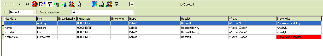 InPro RCP filtrowanie personelu Aby ułatwić wyszukiwanie interesujących nas osobów został stworzony mechanizm filtrowania.