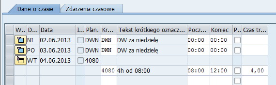 Krok 2. Należy zapisać dane. Krok 1. Należy wybrać z listy zmianę dziennego harmonogramu na np. DWN.