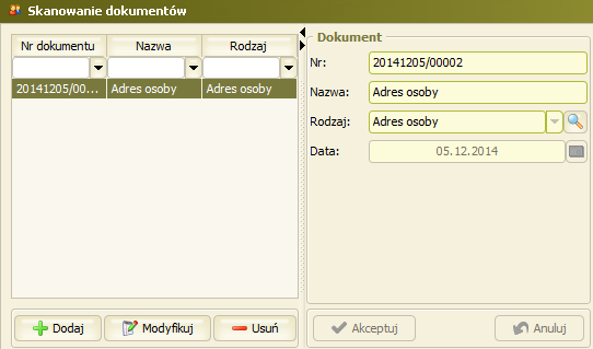 Na oknie Skanowania (AR0021F) zmieniono działanie przycisku "Dodaj", która teraz wypełnia dane nowego dokumentu na podstawie