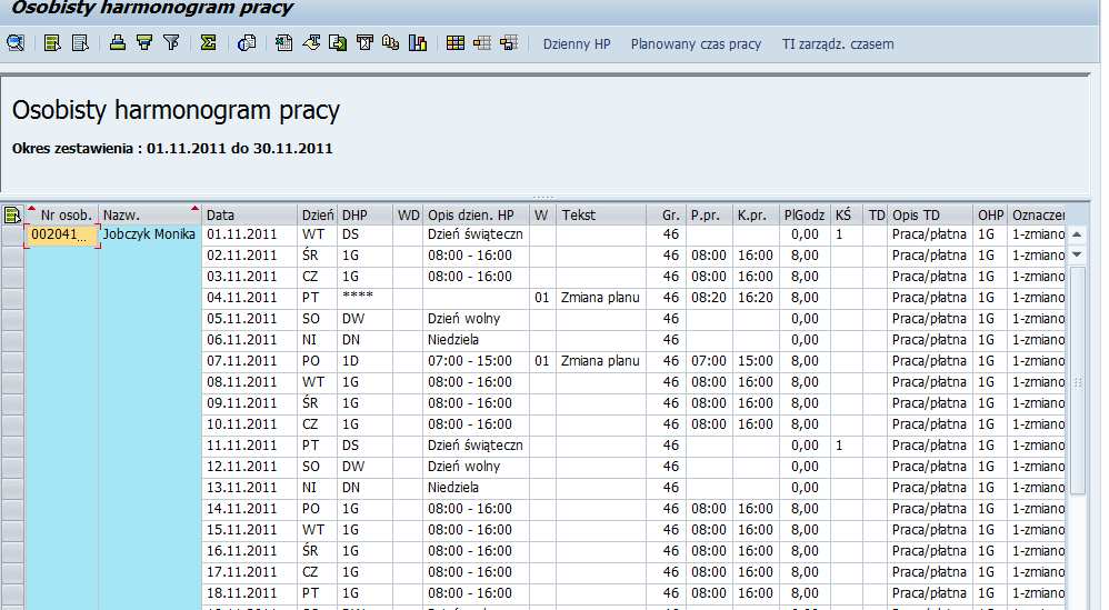 Osobisty harmonogram pracy 185. Kliknij Wykonanie przycisk. 186.