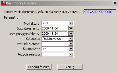 Parametry nagłówka zamówienia dostawców z repozytorium oraz Parametry pozycji zamówienia dostawców z repozytorium definiowane są w typie zamówień dostawców.