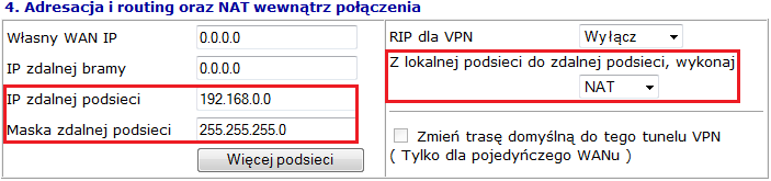 Konfiguracja części Ustawienia Dial-Out zgodna z założeniami przykładu: w polu Protokół dla połączenia wybierz Tunel IPSec w polu IP/nazwa DNS serwera VPN wpisz adres IP routera, do którego