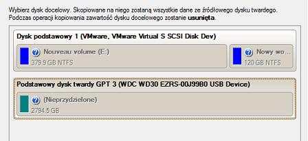 33 Podczas operacji usunięta zostanie cała zawartość dysku docelowego. Na następnej stronie kreatora, określ opcje kopiowania.