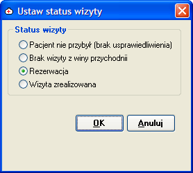 Dzień pozwala na dokonanie wyboru innego terminu i wyświetlenie grafiku umówionych wizyt na dowolny dzień. Status wizyta lekarska ma status, określający jej stan.