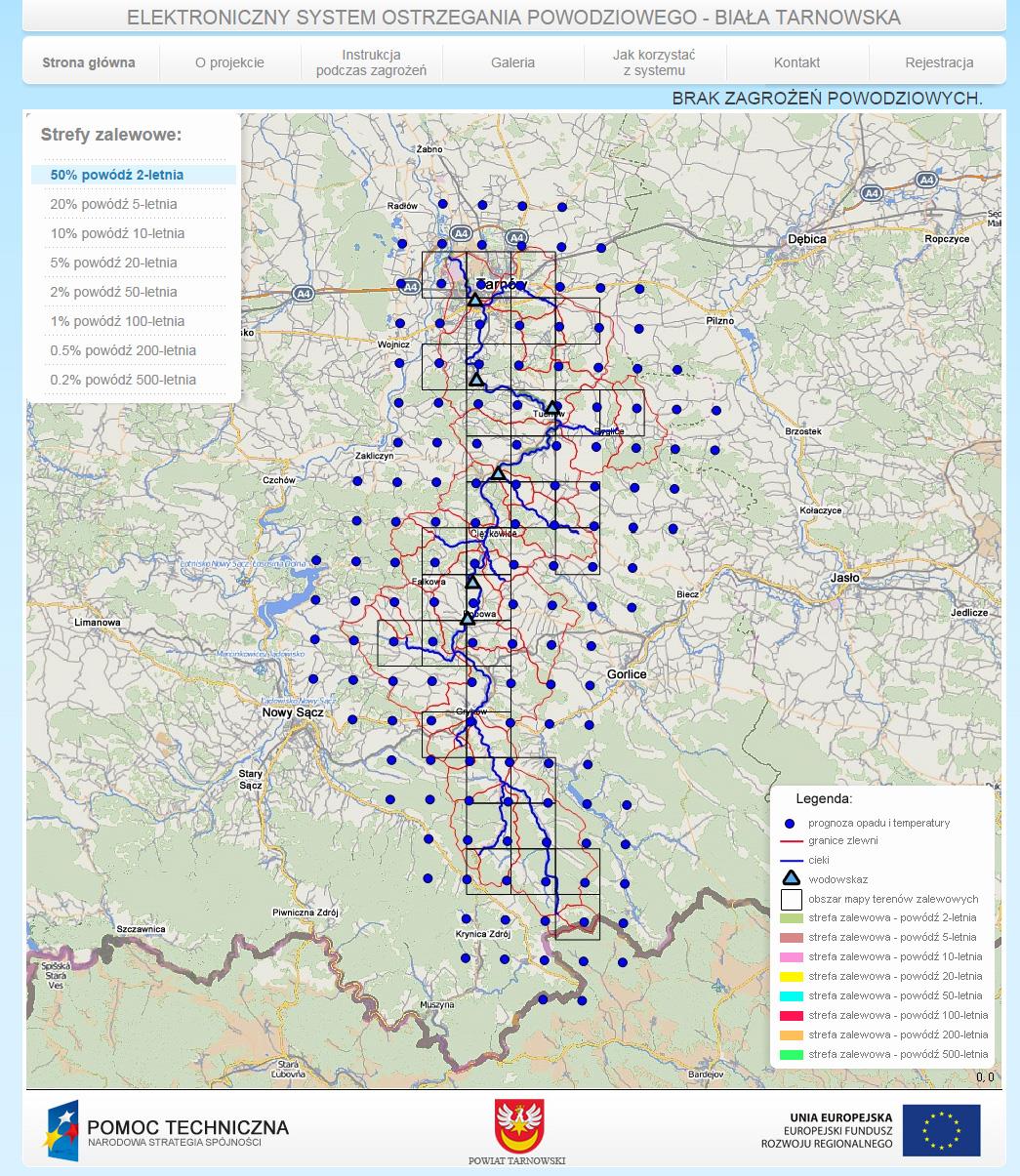 6.3 Serwis publiczny Po wejściu na stronę Elektronicznego Systemu Ostrzegania Powodziowego (ESOP) (wpisanie w okno przeglądarki adresu http://217.117.141.